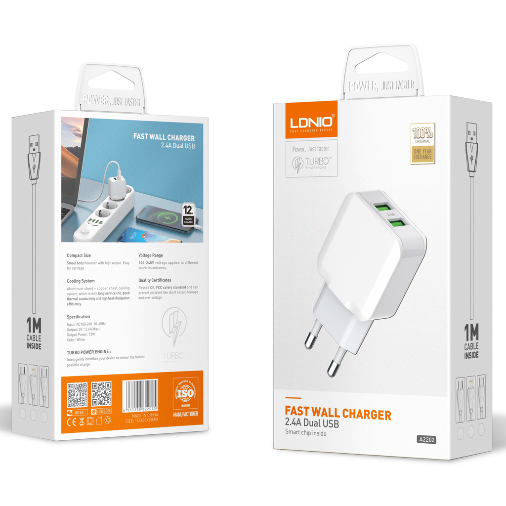 Ldnio Dual USB Fast Wall Charger A2202