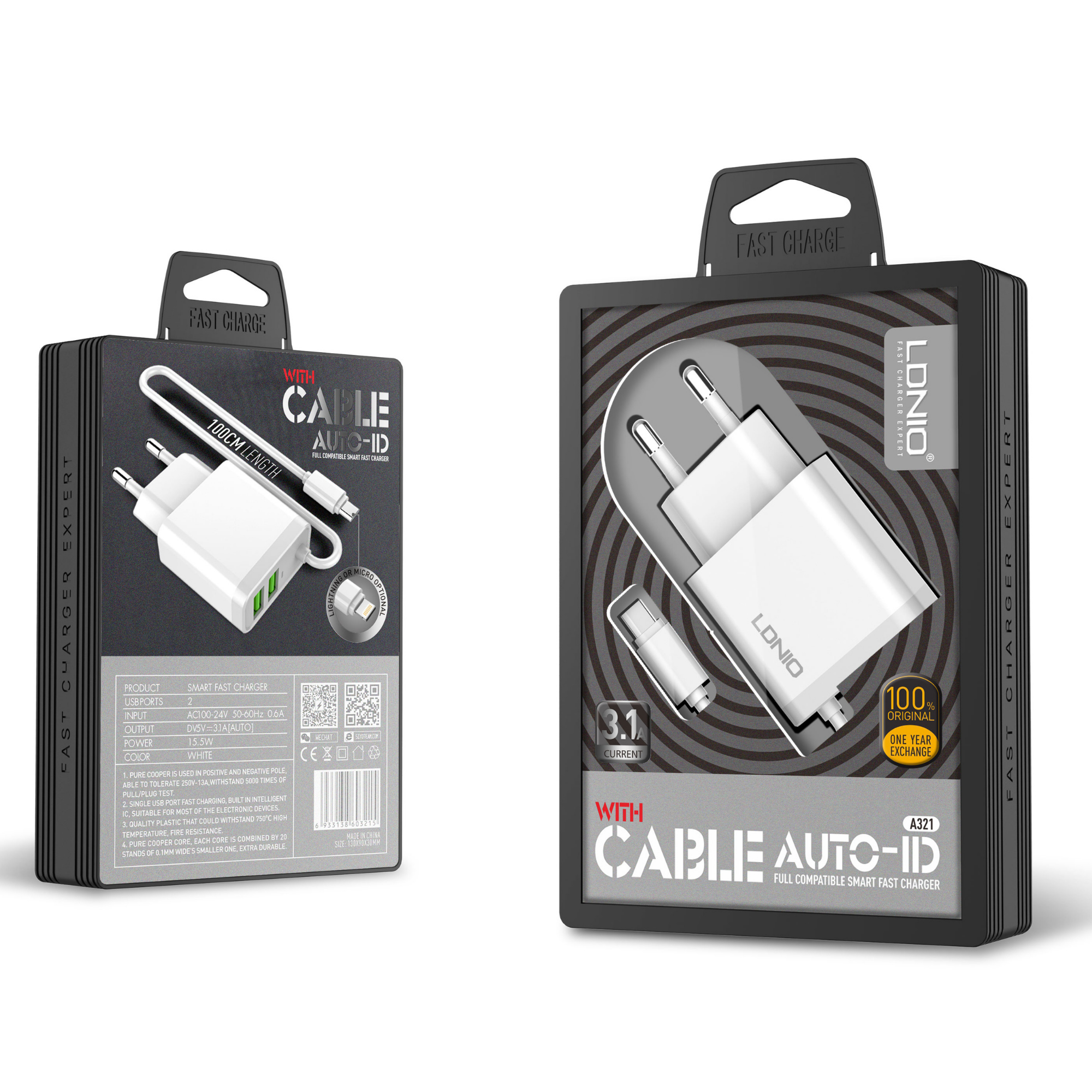 Ldnio Cable Auto-ID Charger A321