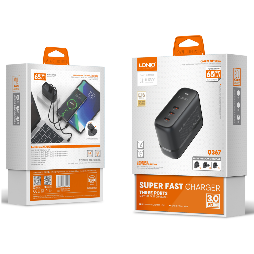 Ldnio 3 Ports Super Fast Charger Q367