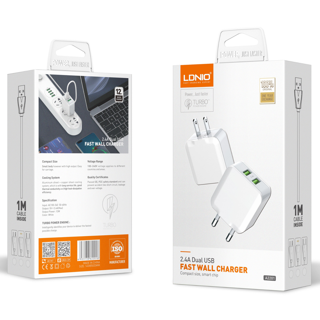 Ldnio 2.4 Dual USB Fast Charger A2201