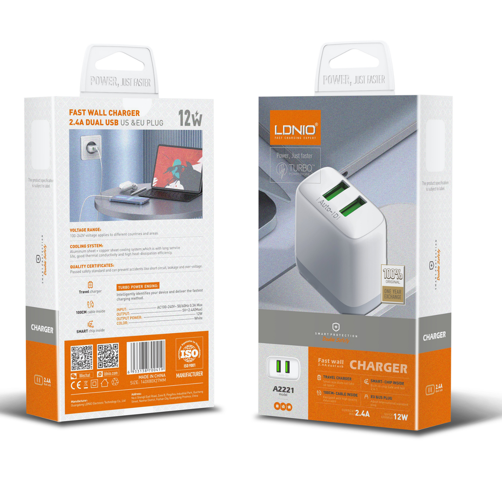 Ldnio 2.4 Dual USB Fast Charger A2221