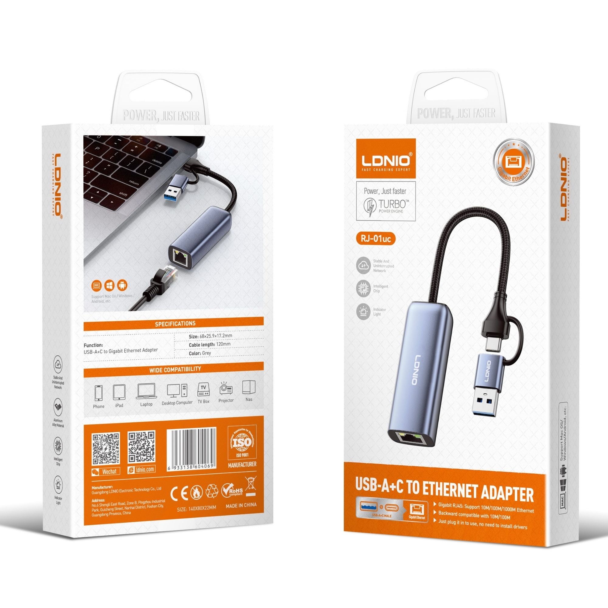 Ldnio USB-A+C to Ethernet Adapter RJ-01uc