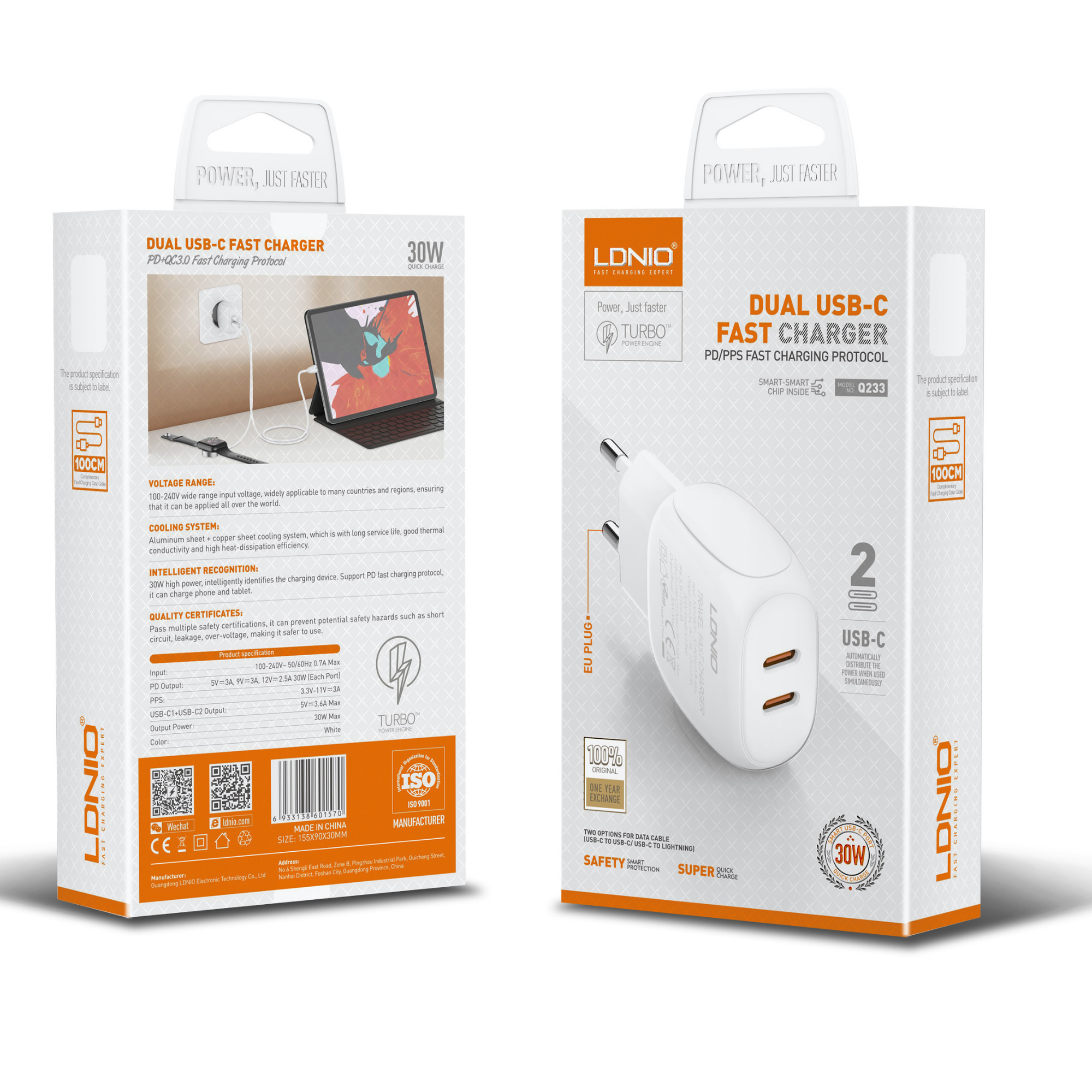 Ldnio Dual USB-C Fast Charger Q233