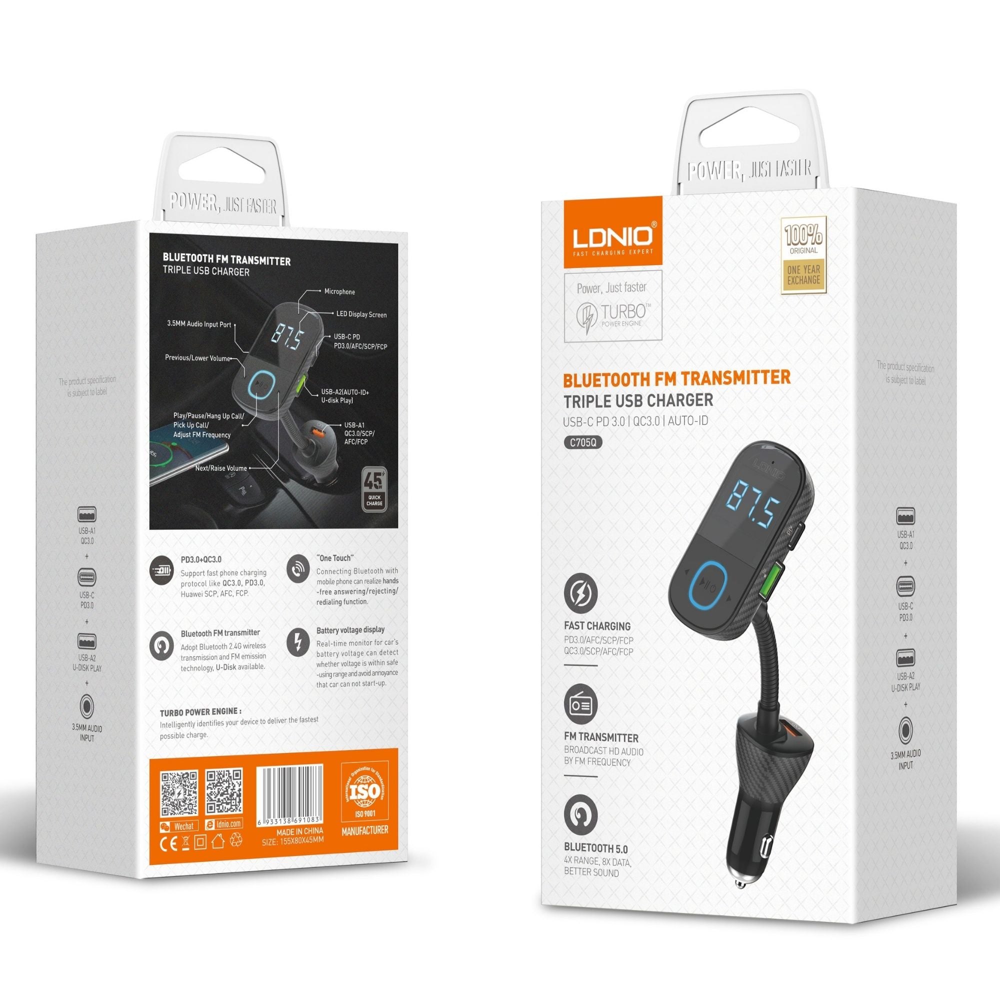 Ldnio Blutetooh FM Transmitter (Triple USB Charger) C705Q