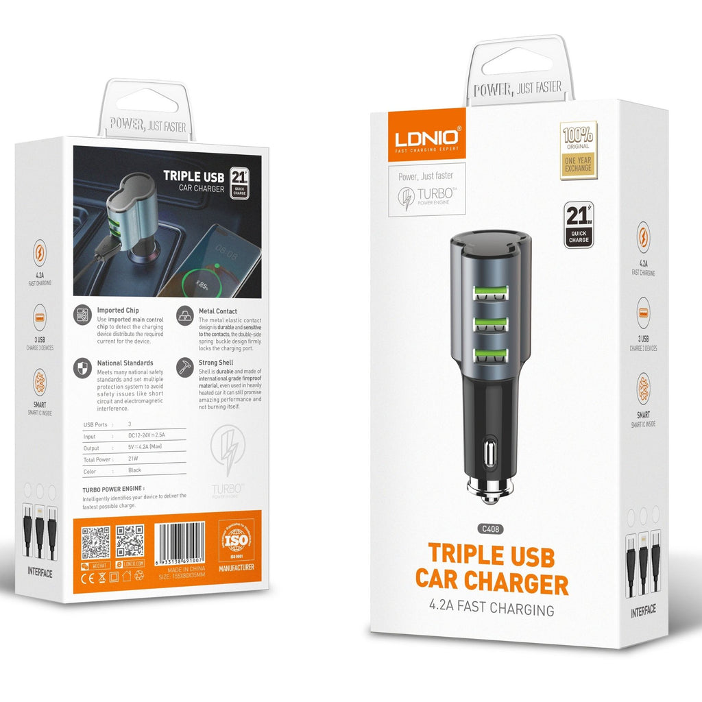 Ldnio Triple USB Fast Car Charger C408