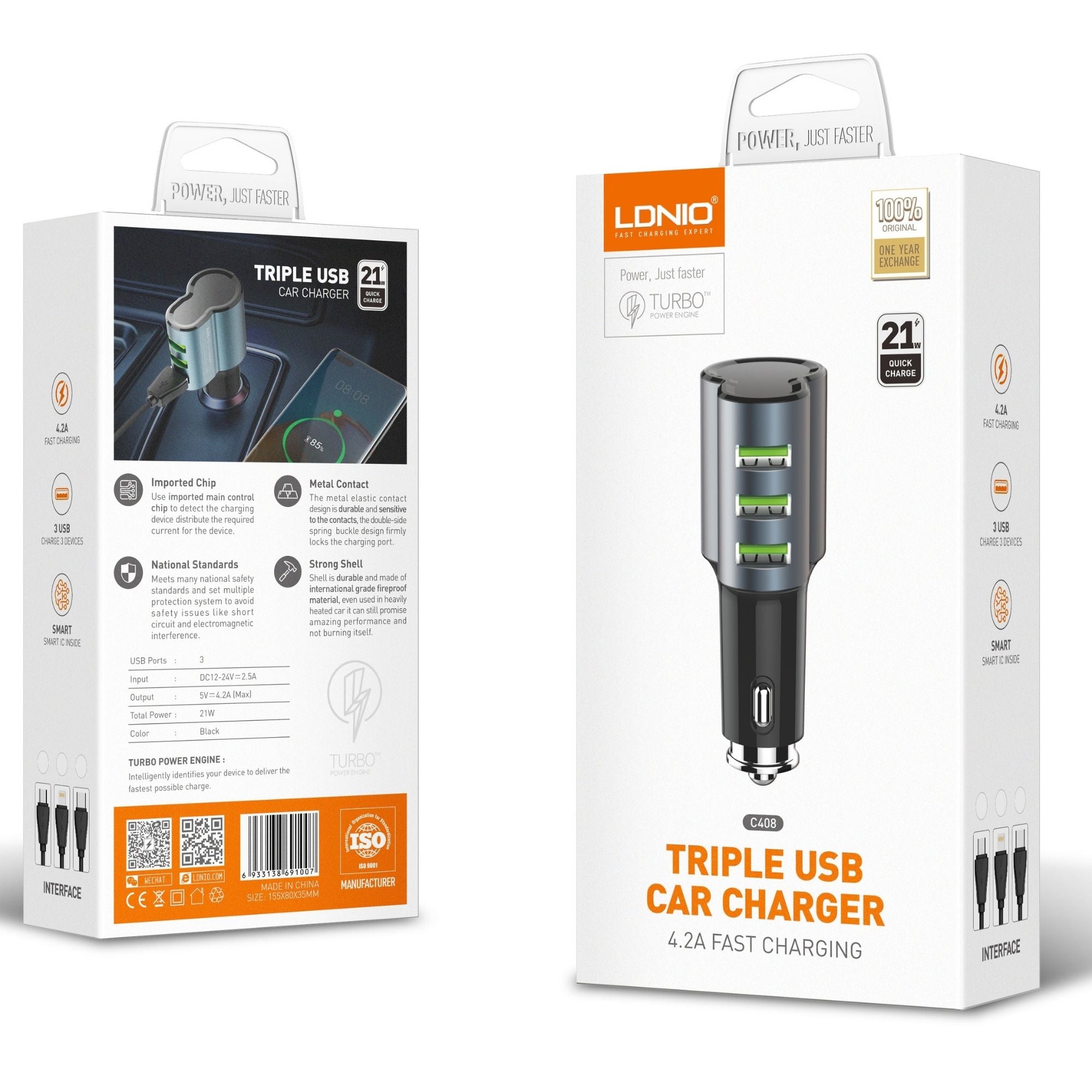 Ldnio Triple USB Fast Car Charger C408