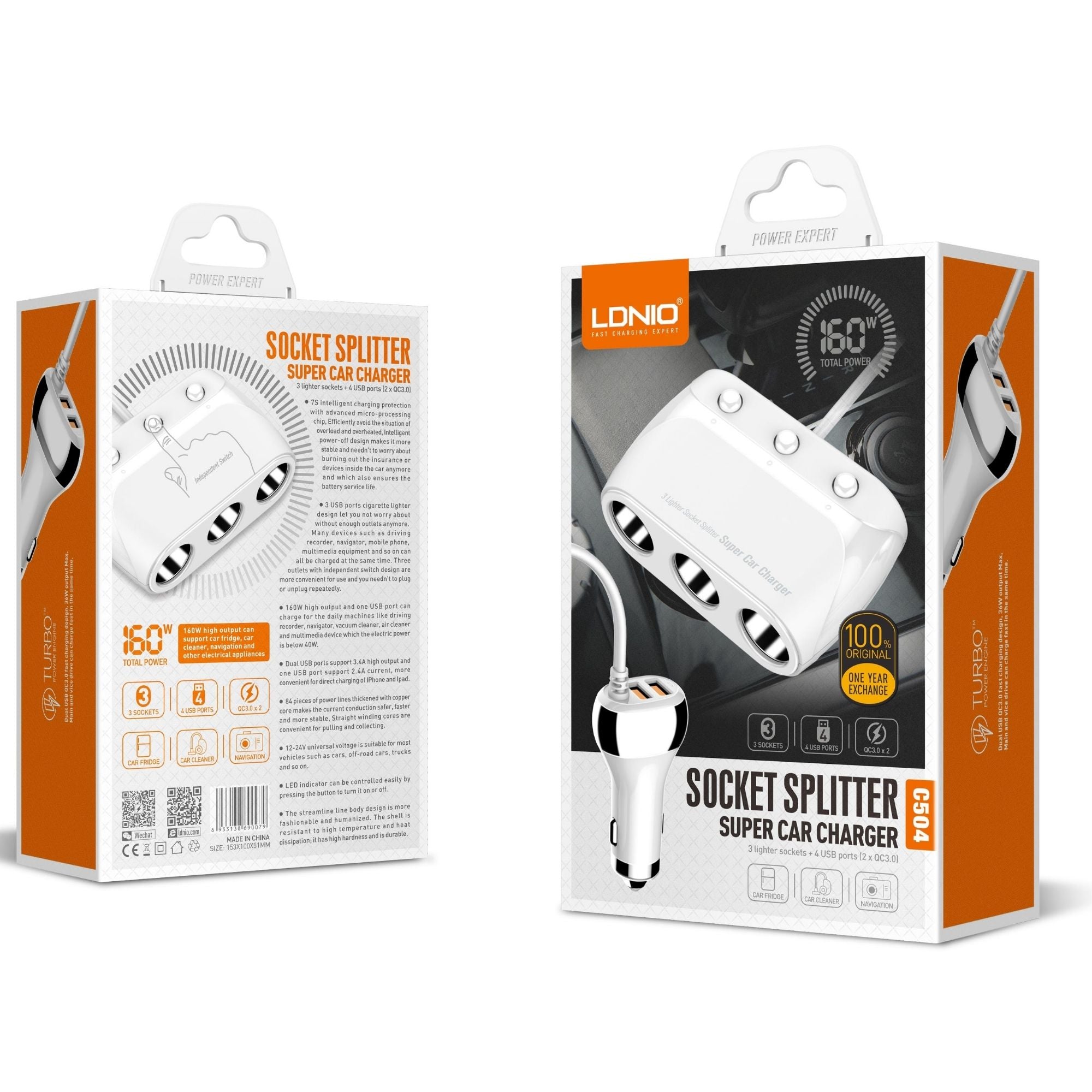 Ldnio Socket Splitter Super Car Charger C504