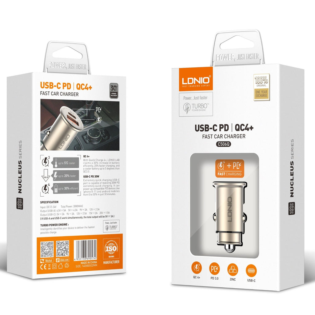 Ldnio USB-C PD + QC4 Fast Car Charger C506Q