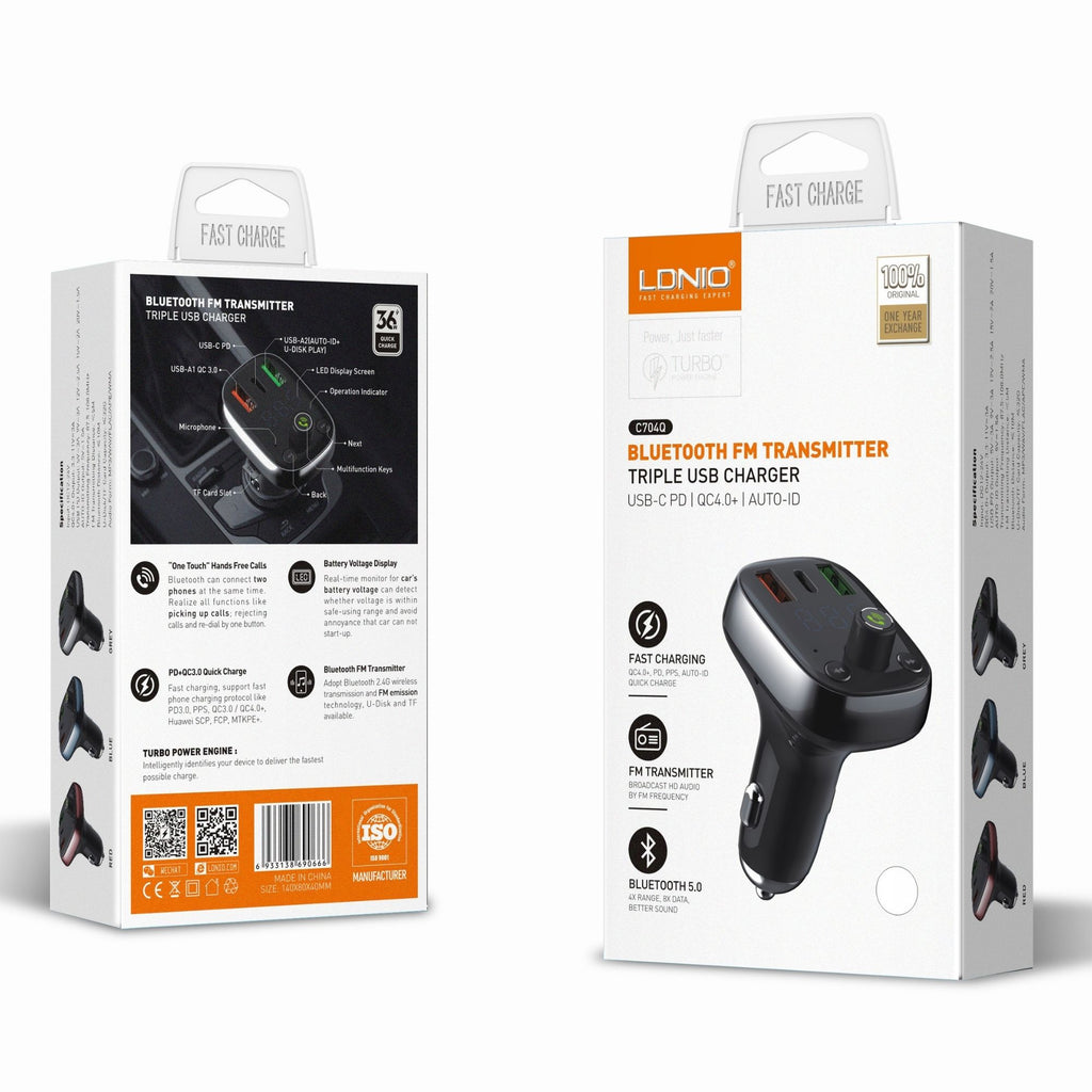 Ldnio Blutetooh FM Transmitter (Triple USB Charger) C704Q