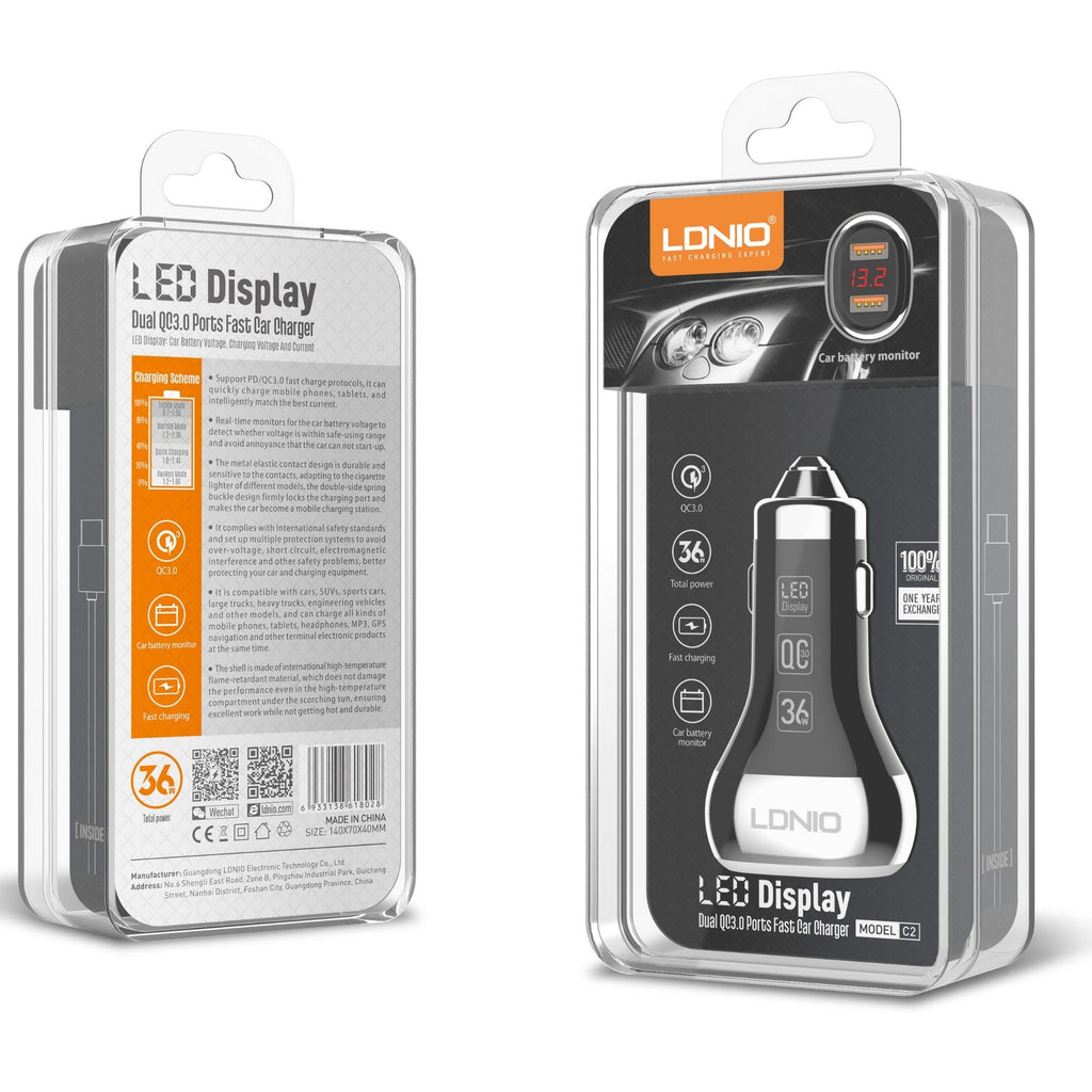 Ldnio LED Display Dual Fast Car Charger C2
