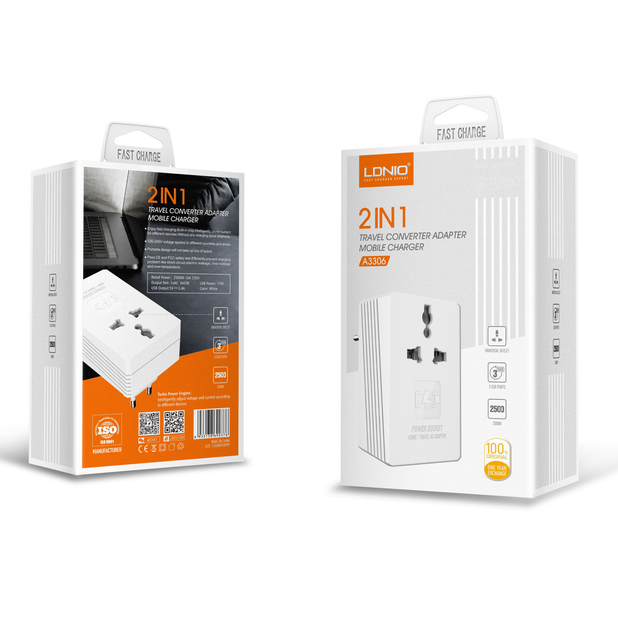 Ldnio 2 in 1 Travel Converter Adapter & Mobile Charger A3306