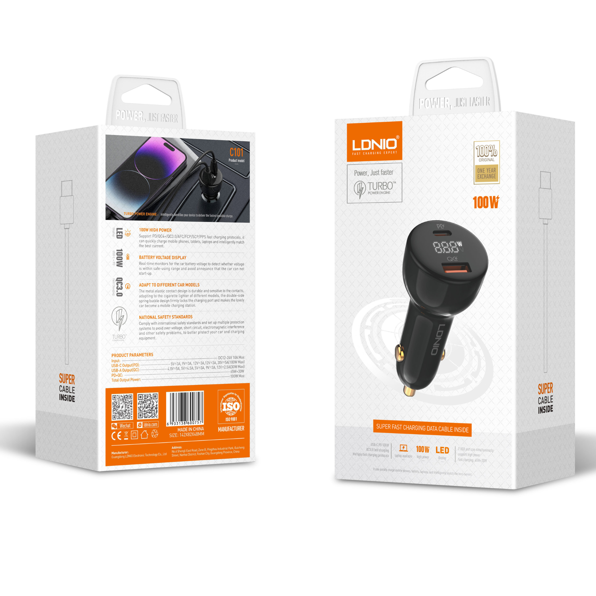 Ldnio Super Fast Car Charger (Cable Inside) C101