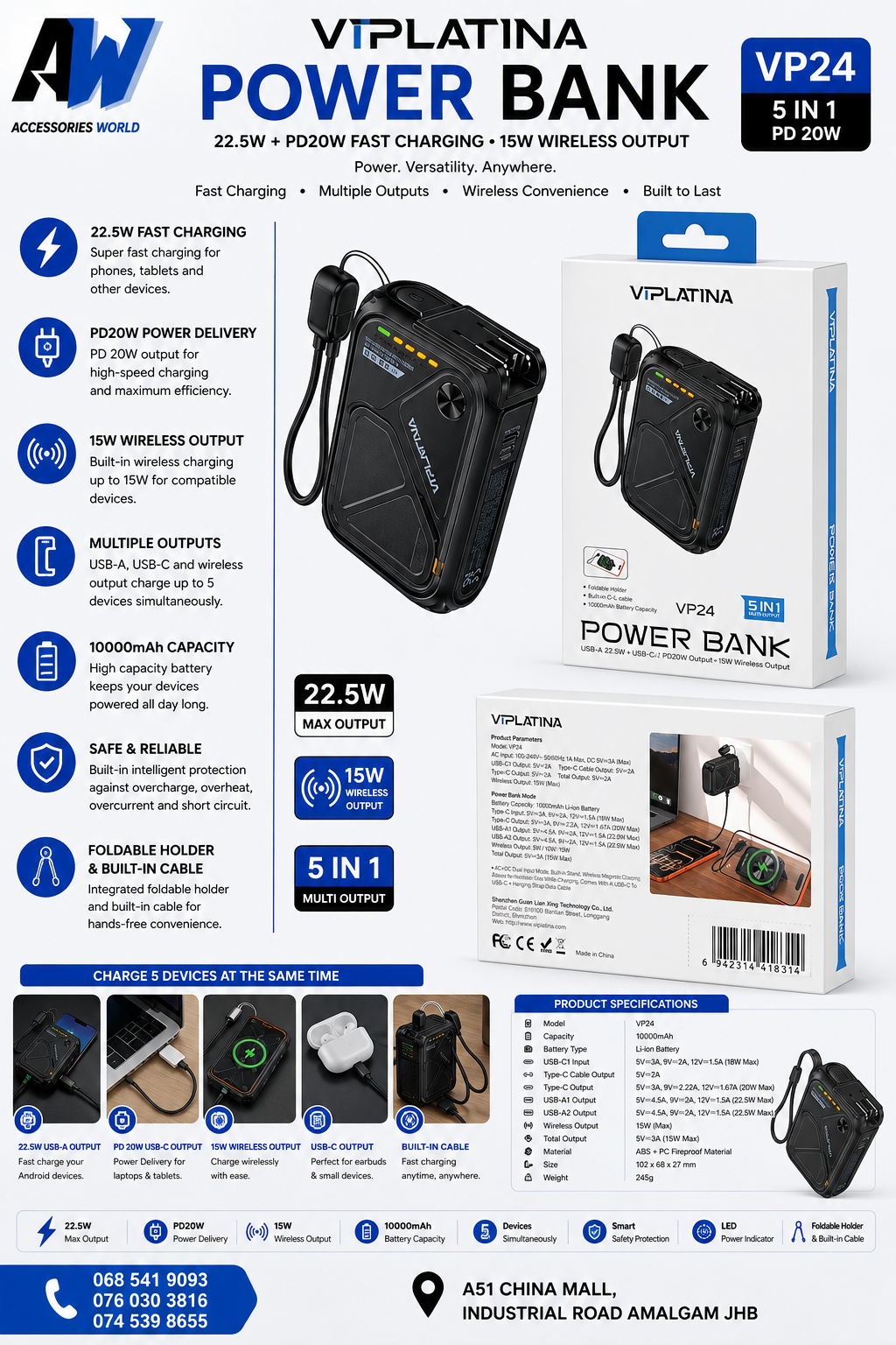 VIPLATINA  POWERBANK 22.5W VP24