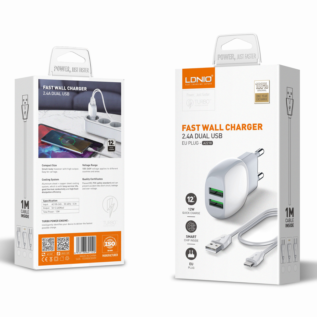 Ldnio Dual USB Fast Wall Charger A2218