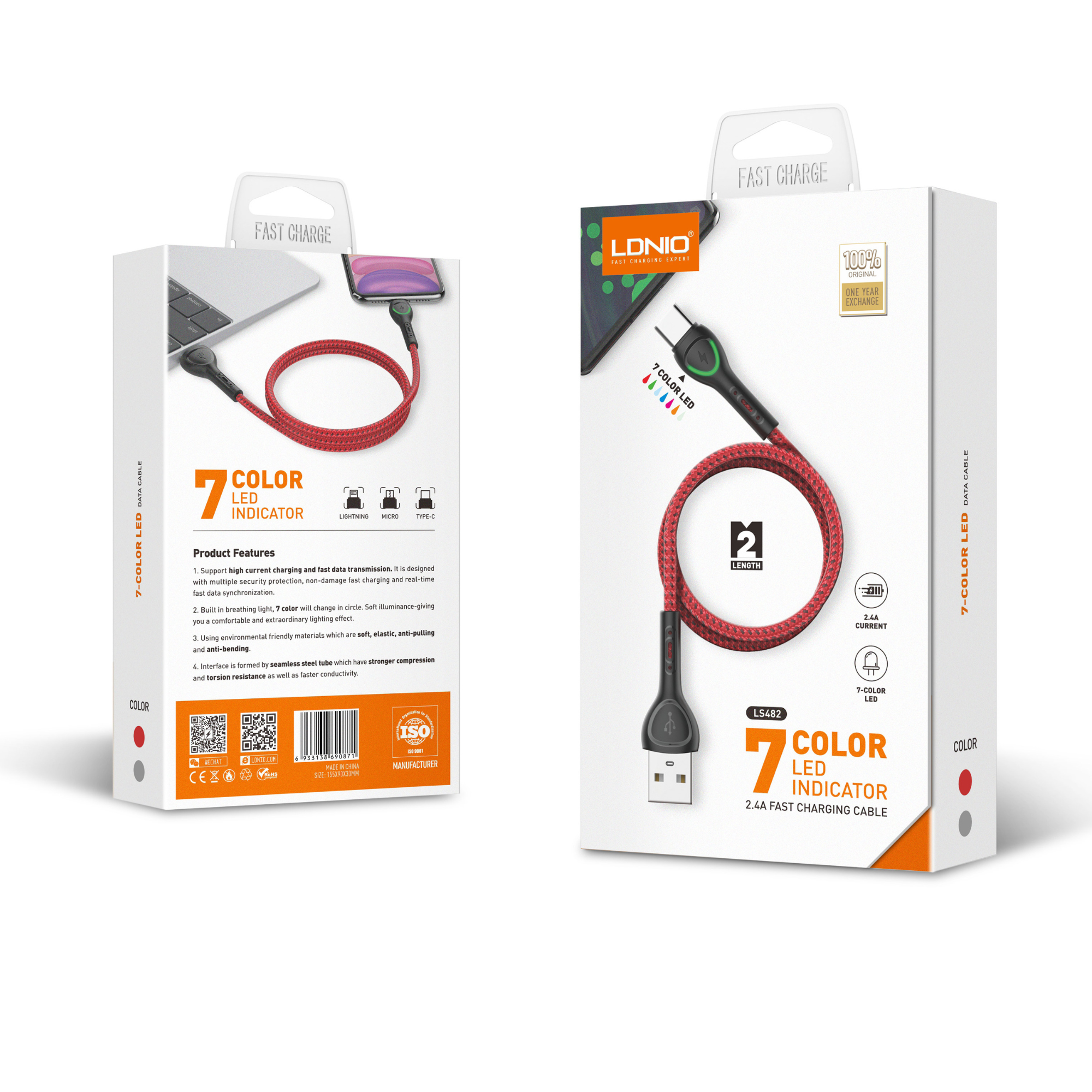 LDNIO 7 Color LED INDICATOR Charging Cable LS481