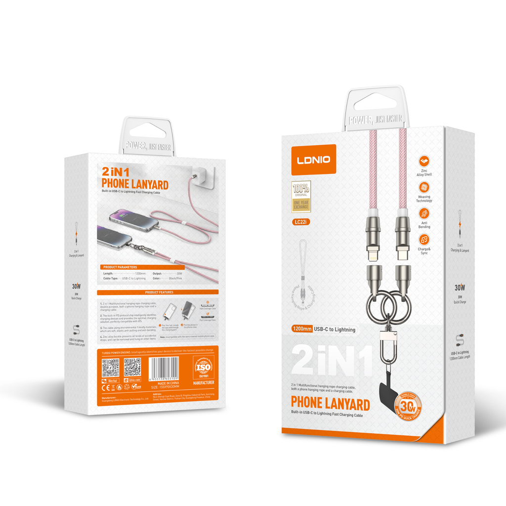 LDNIO 2 on 1 Lanyard Charging Cable LC22