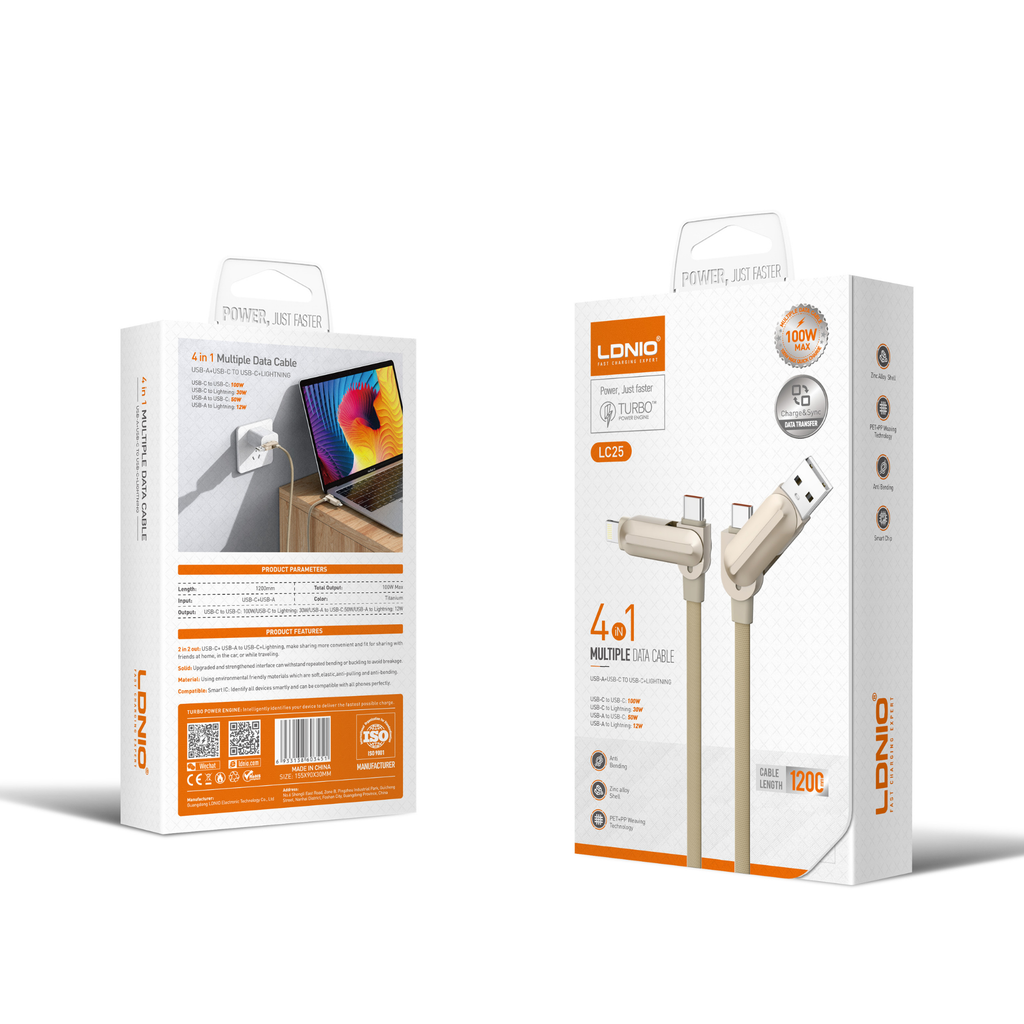 LDNIO 4 in 1 Multiple Data Cable 1200mm LC25