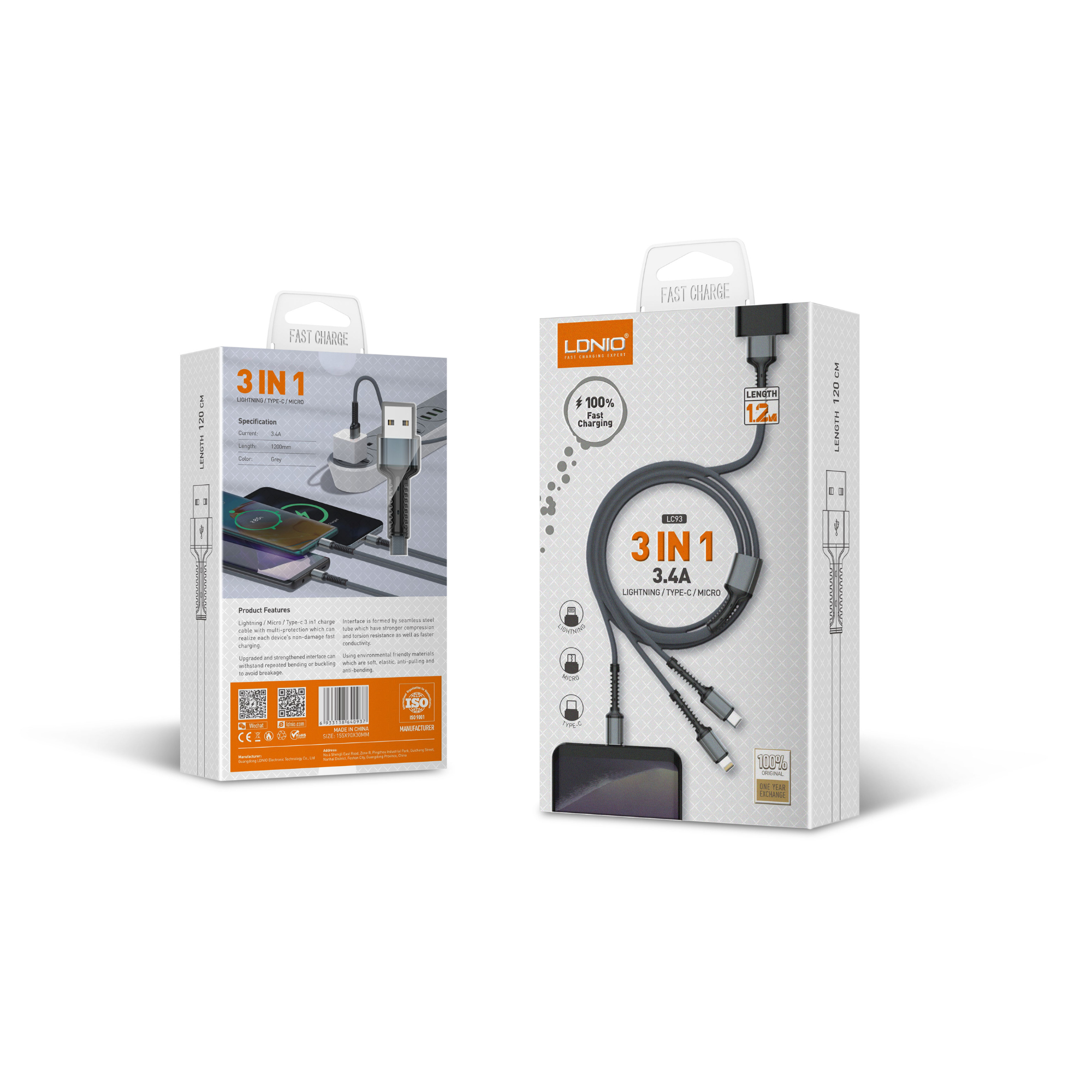 LDNIO 3 in 1 Charging Cable LC93