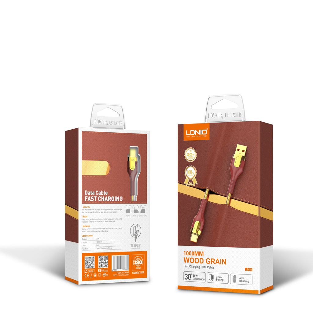 LDNIO 30W Fast Charging Cable LS681 Gold