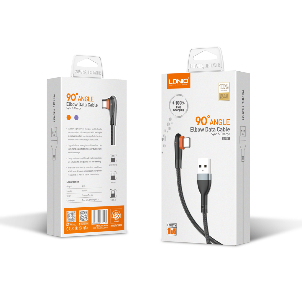LDNIO 90 Degree Fast Charging Cable LS561