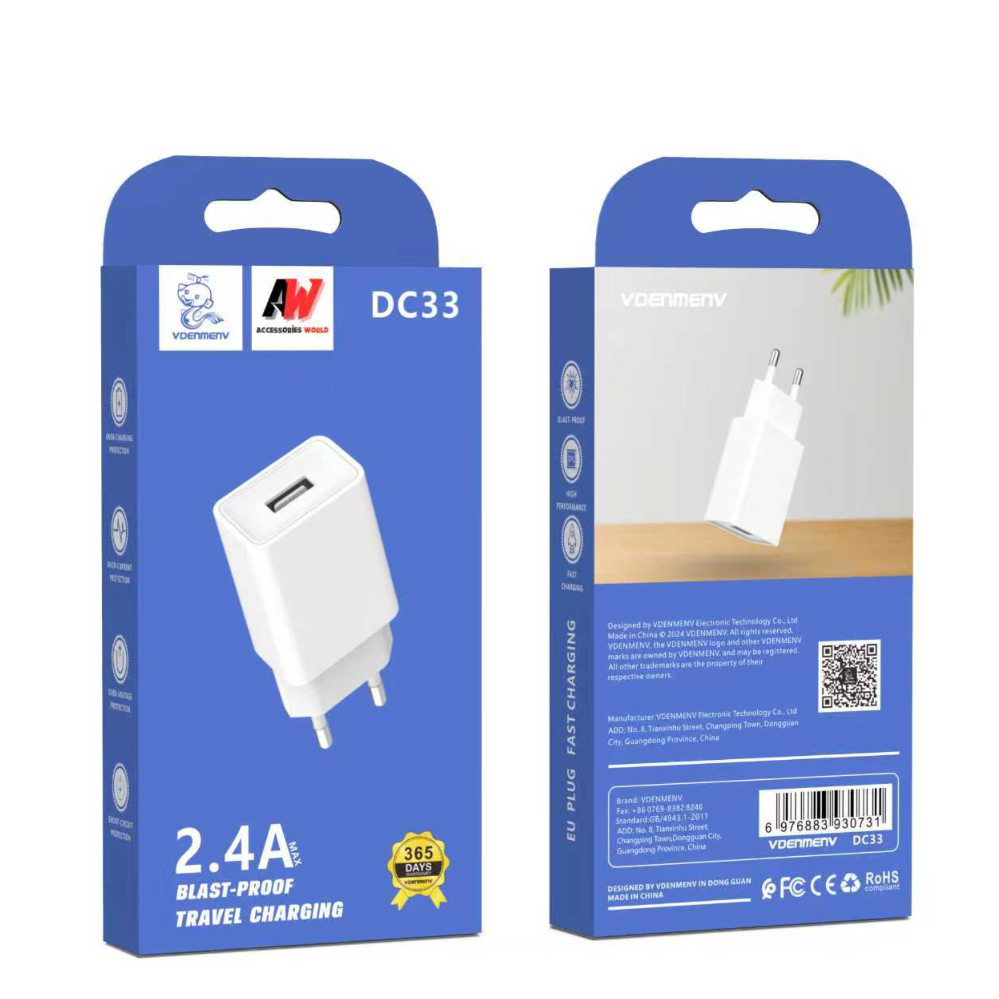 Vdenmenv Blast Proof Travel Charger DC33