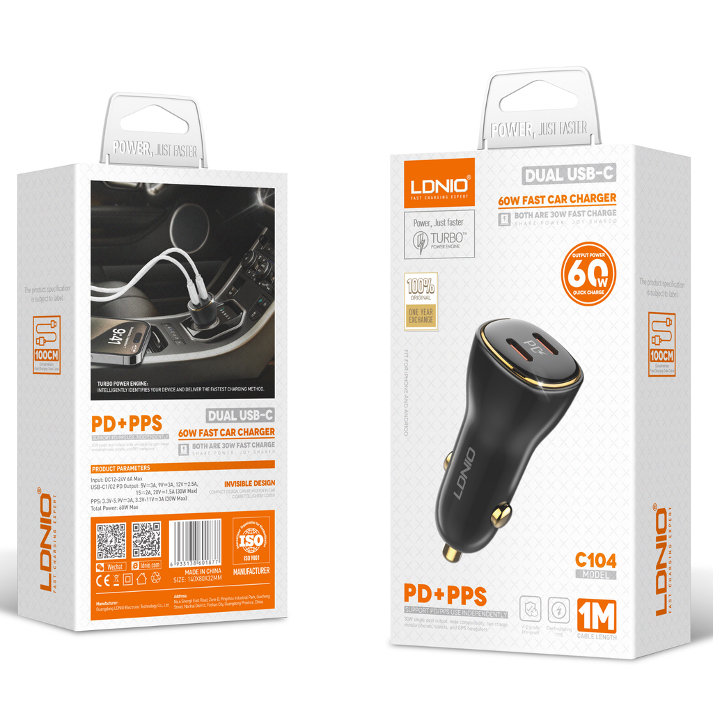 Ldnio PD + PPS Fast Car Charger C104
