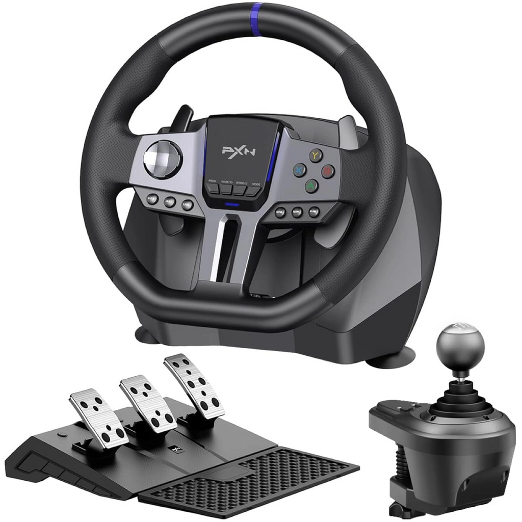 AW PXN V9 GEN2 Racing Steering Wheel compatible with Xbox Series X|S, PS4, Switch and PC, with 3-Pedal Set, Gear Shifter, RGB Lighting, 16-Bit Magnetic Encoder
