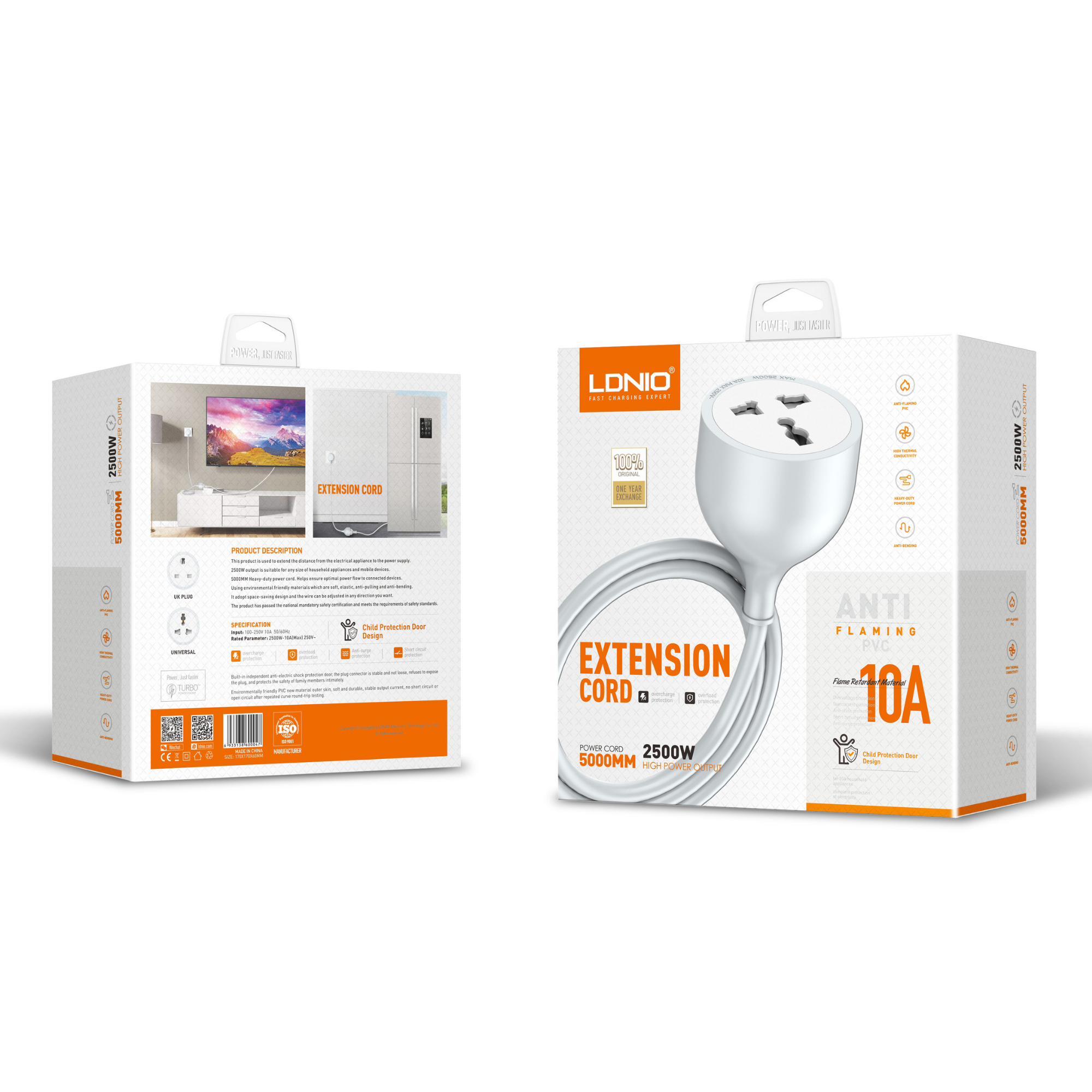 LDNIO Extension Cord 1 Outlet 500mm Power Extension SK1094