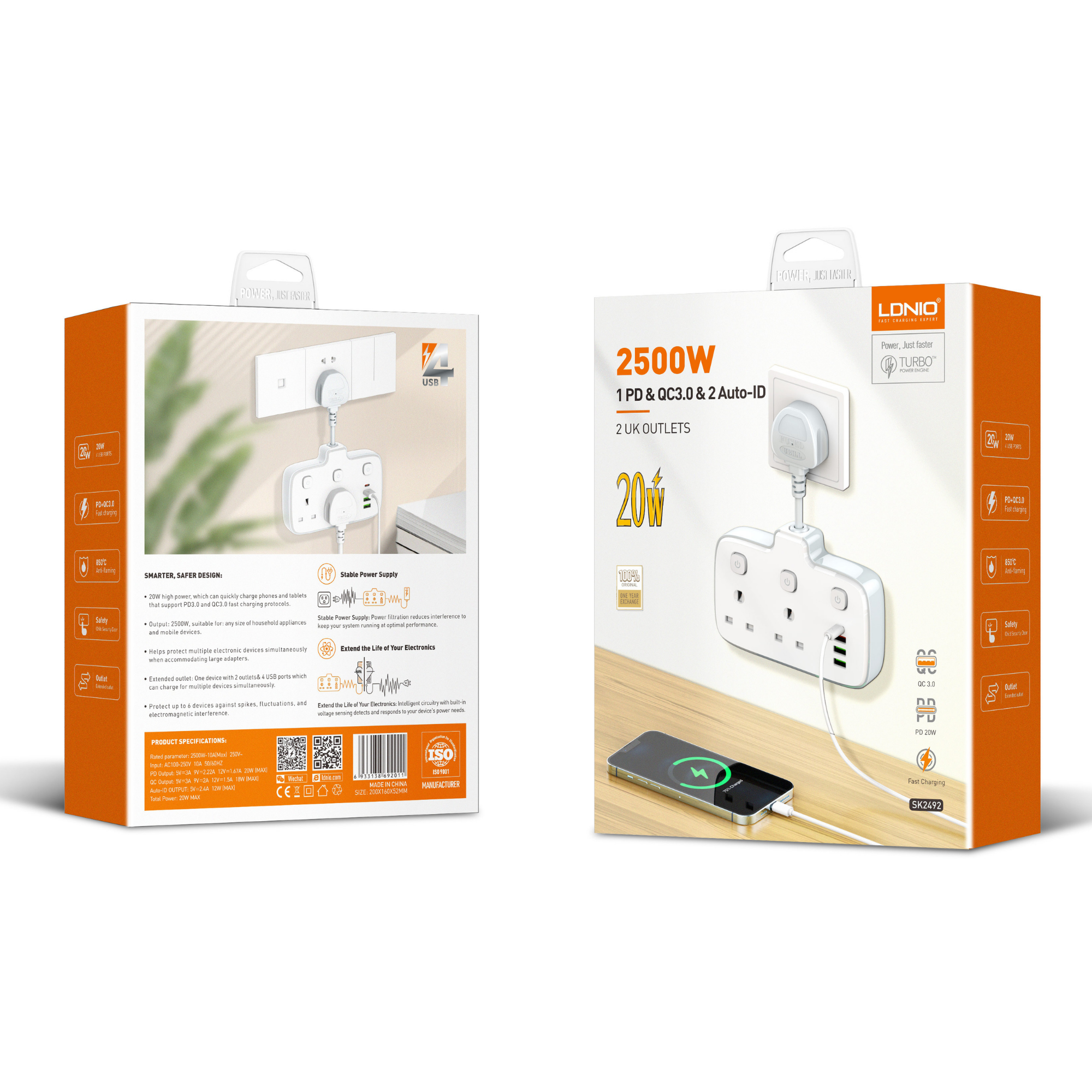 LDNIO 2 UK Outlets Adapter SK2492