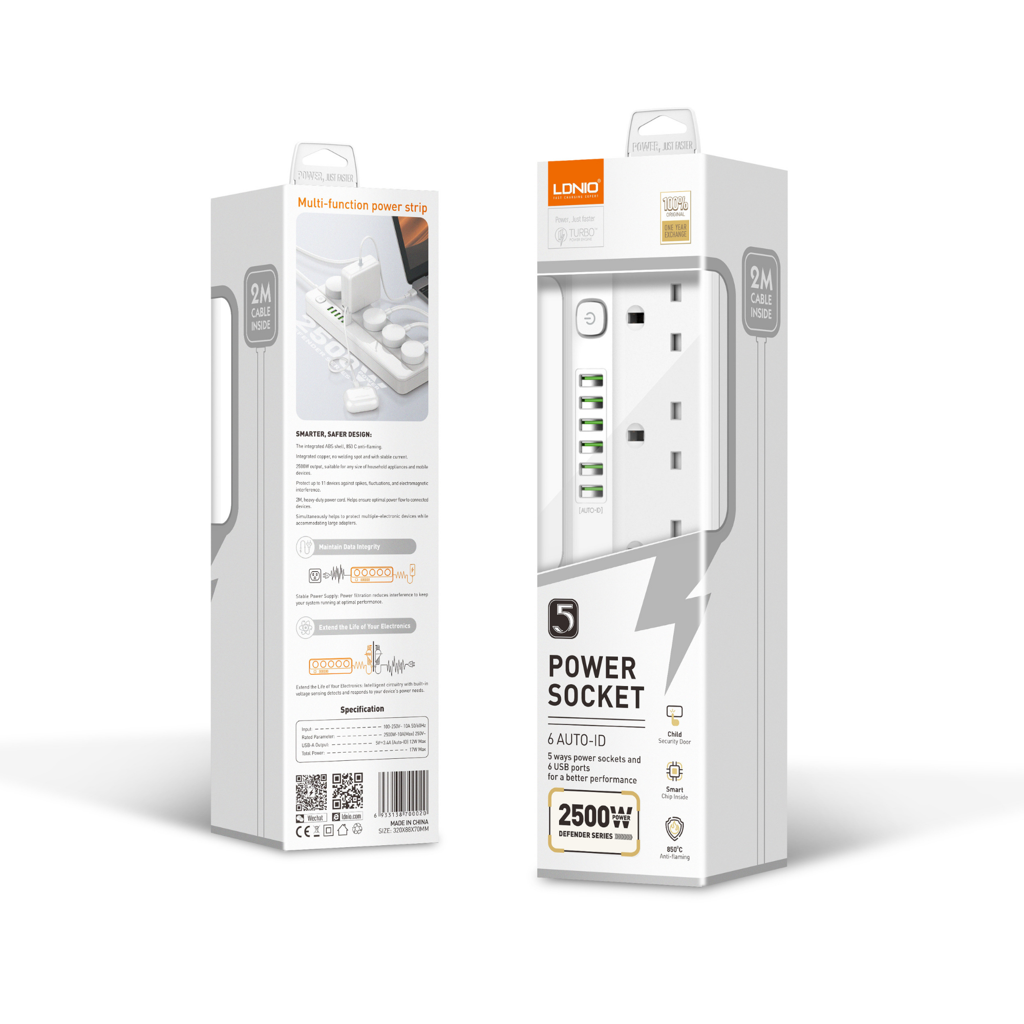 LDNIO 5 Outlets 6 USB Adapter 2500W SK5691