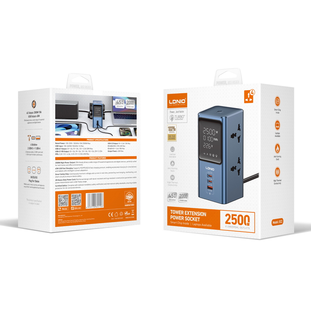 LDNIO Tower Extension Power Socket 2500w SC2