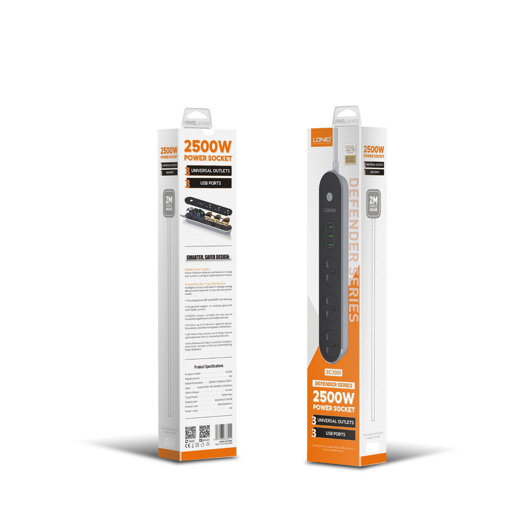 LDNIO Defender Series Power Socket 2500W SC3301