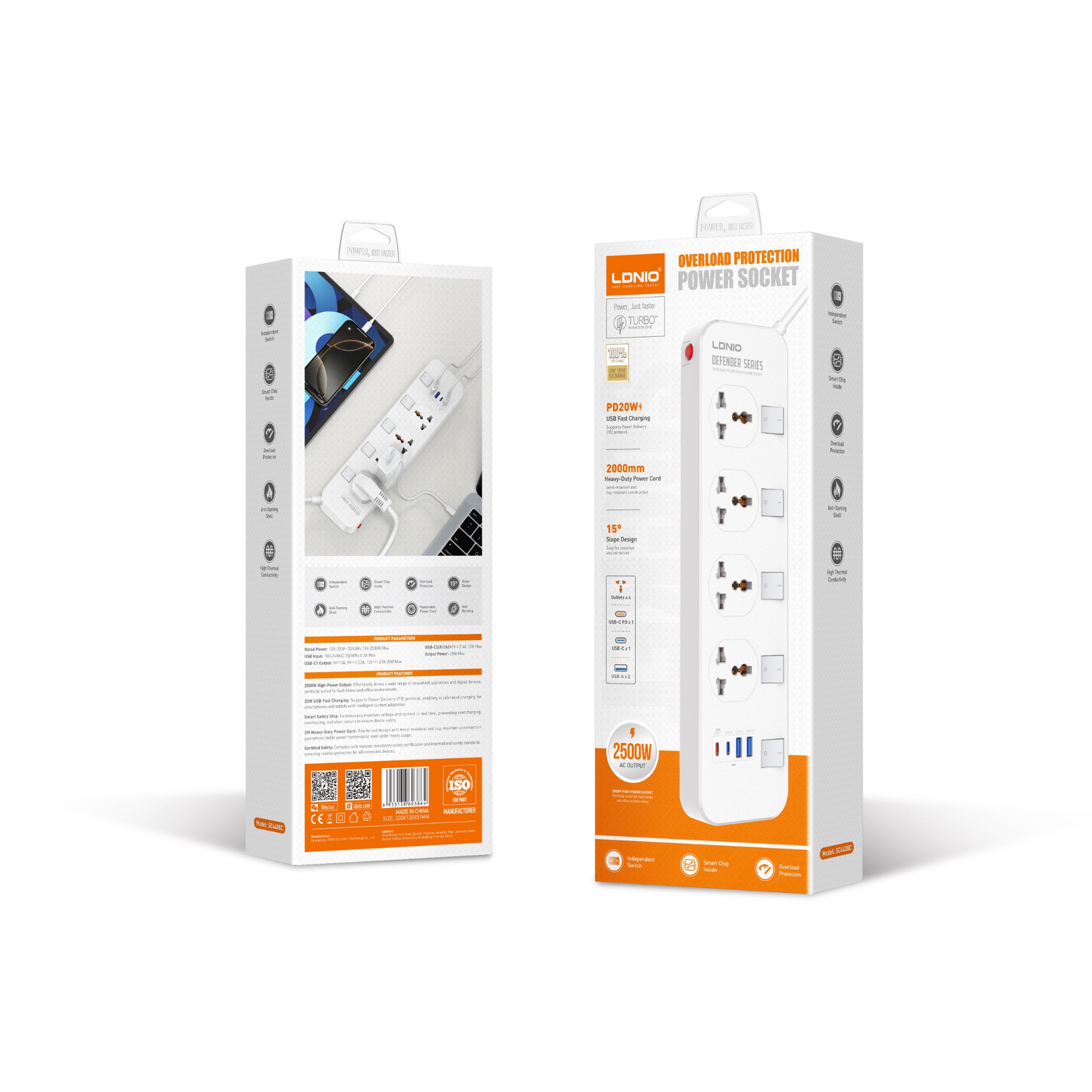 LDNIO Overload Protection Power Socket 2500W SC4408C