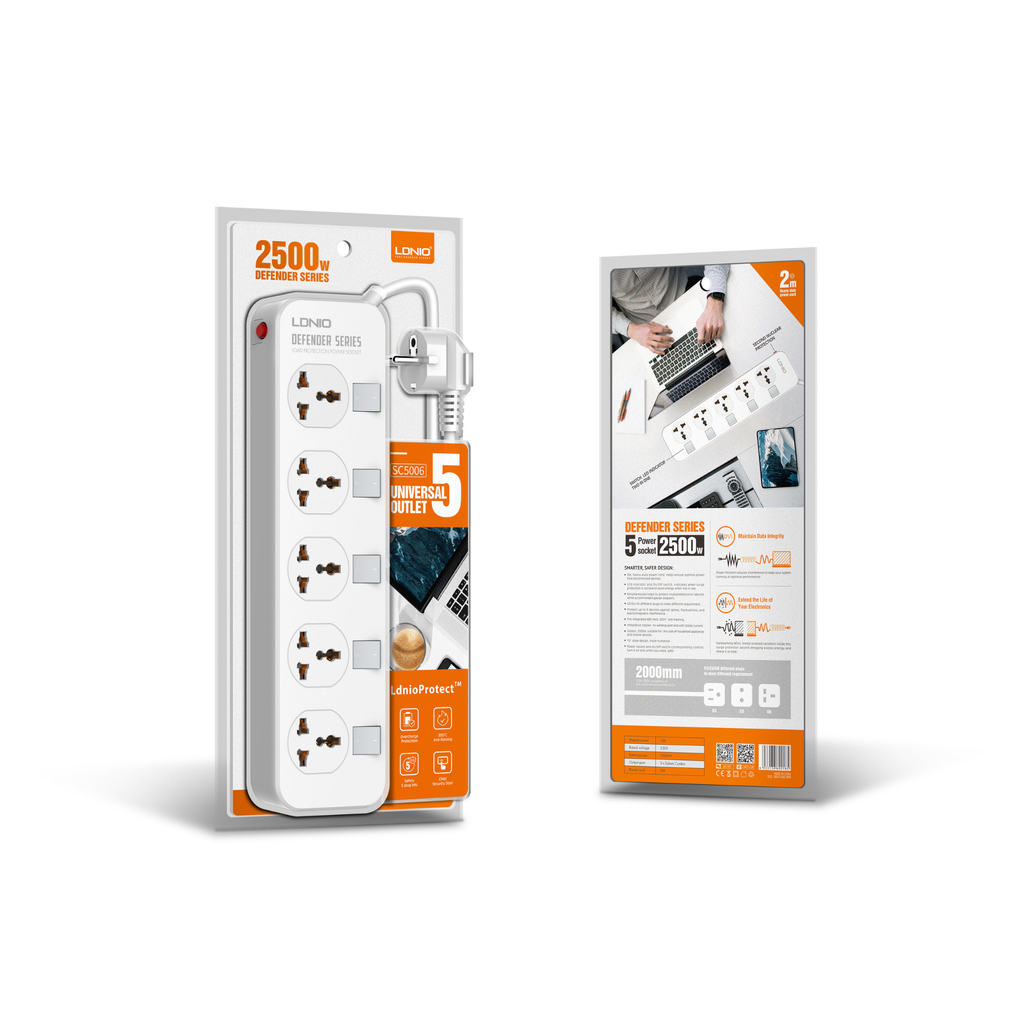 LDNIO Universal 5 Outlet Defender Series 2500W SC5006