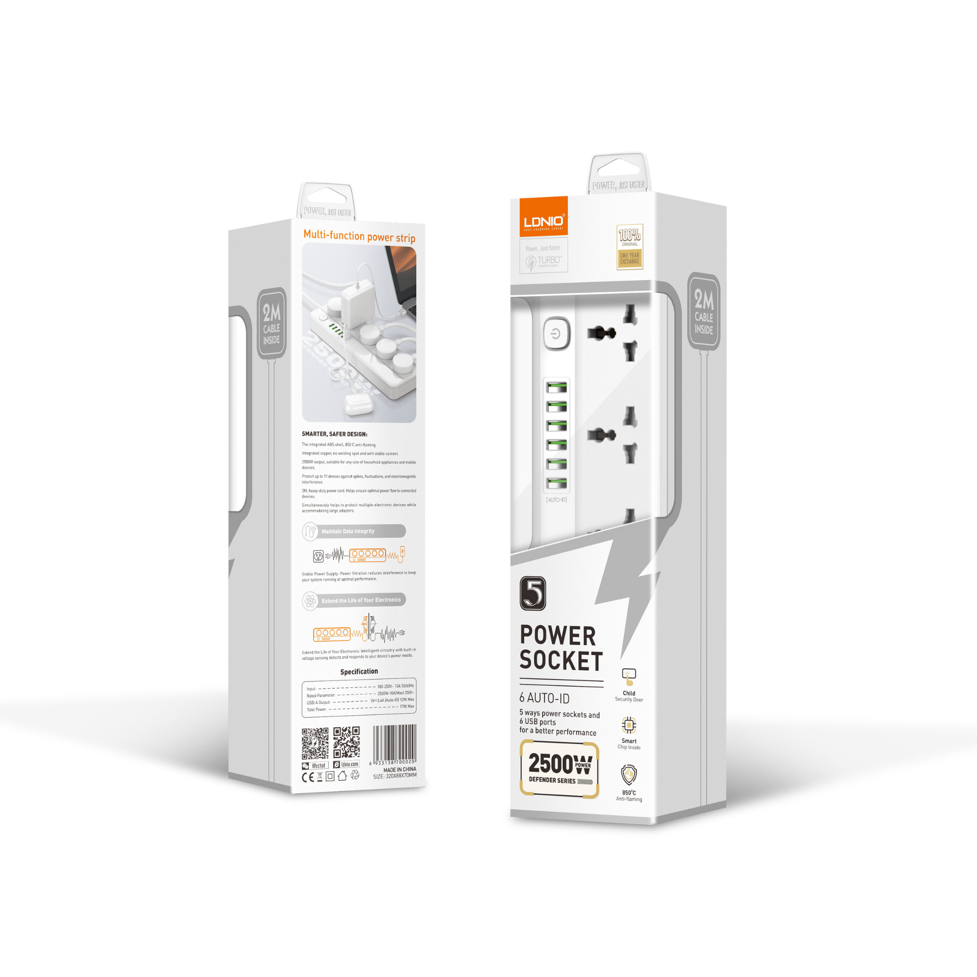 LDNIO 5 Power Socket & 6USB 2M 2500W SC5614