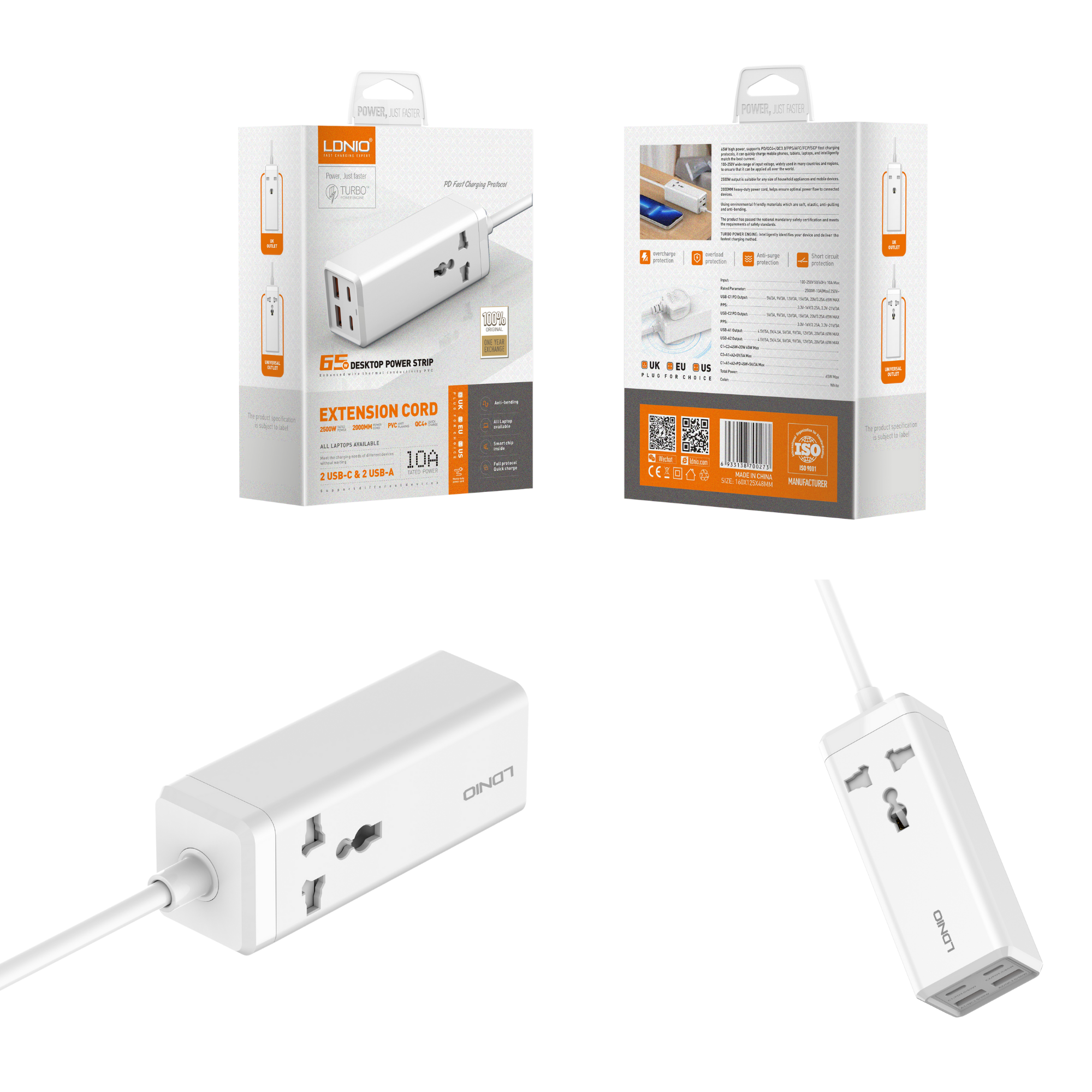 LDNIO Extension Cord Desktop Power Strip 2500W SC1418