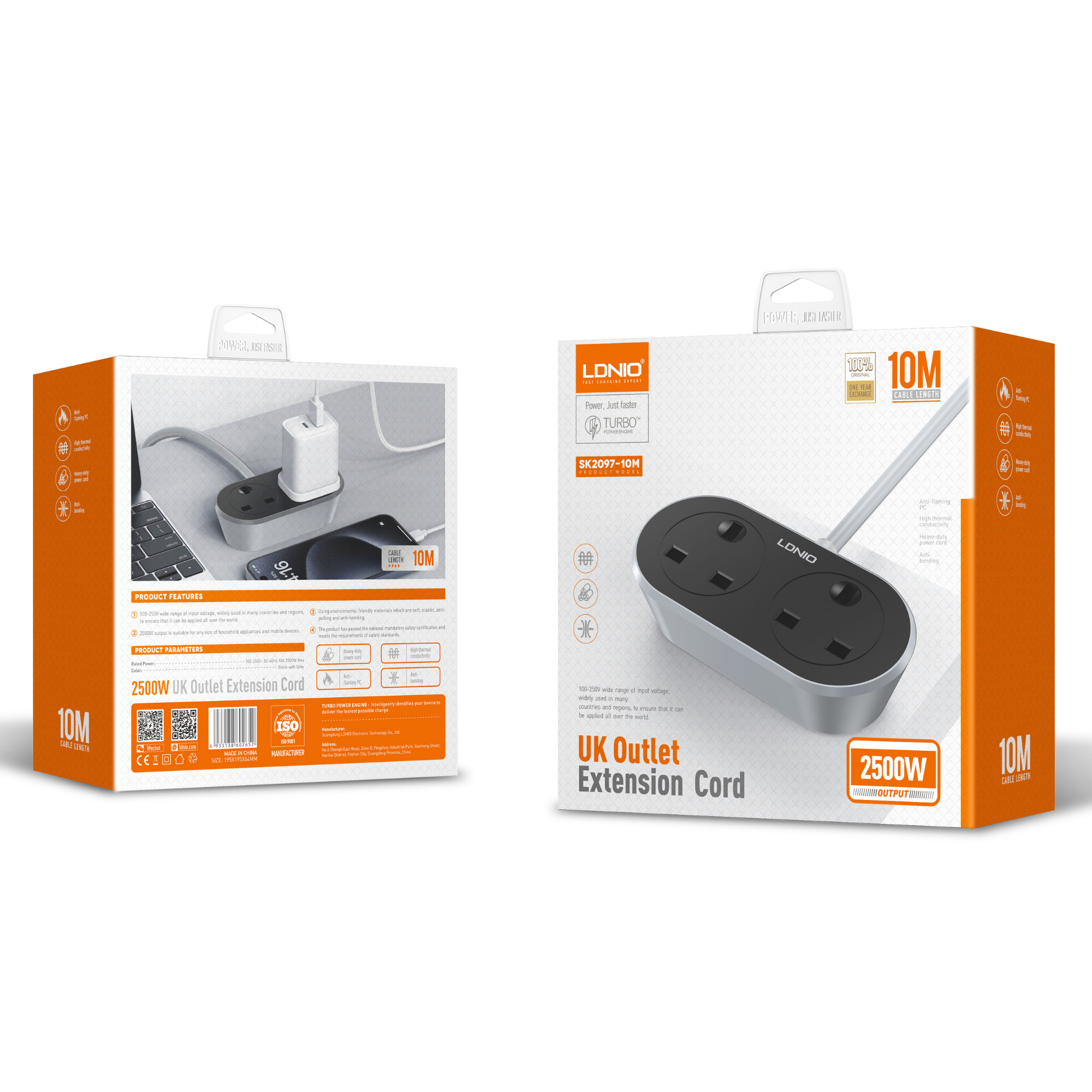 LDNIO Uk Outlet Extension Cord 10M 2500W SK2097