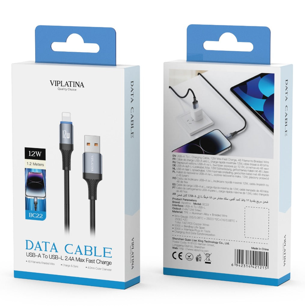 VIPLATINE USB-A TO USB-L 12W 1.2 METER CABLE