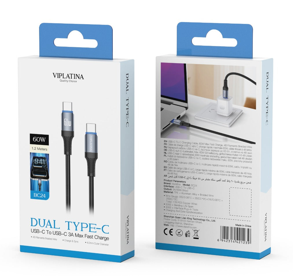 VIPLATINA USB-C TO USB-C 60W FAST CHARGE