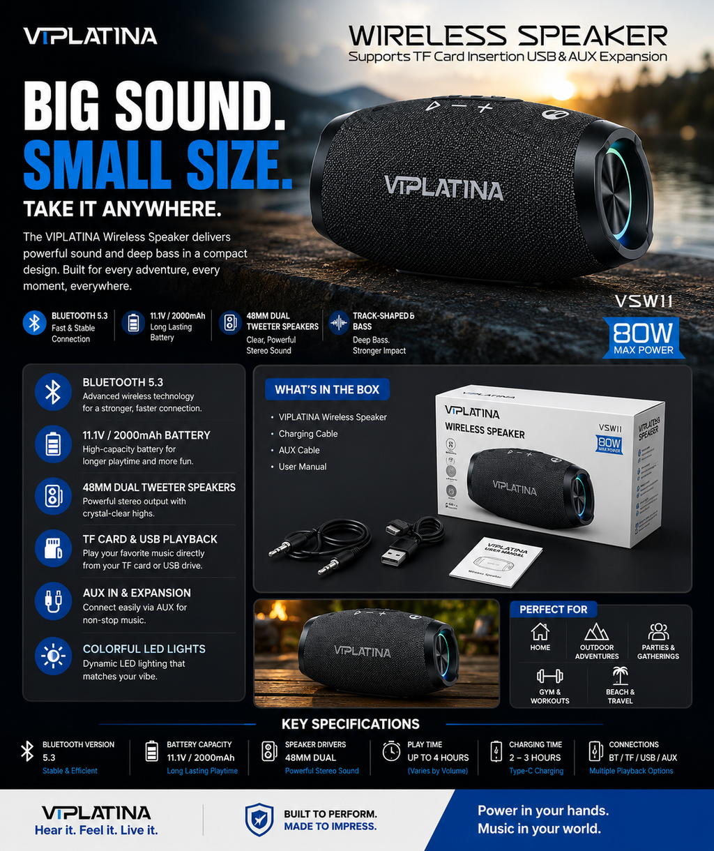 VIPLATINA  WIRELESS SPEAKER VSW11
