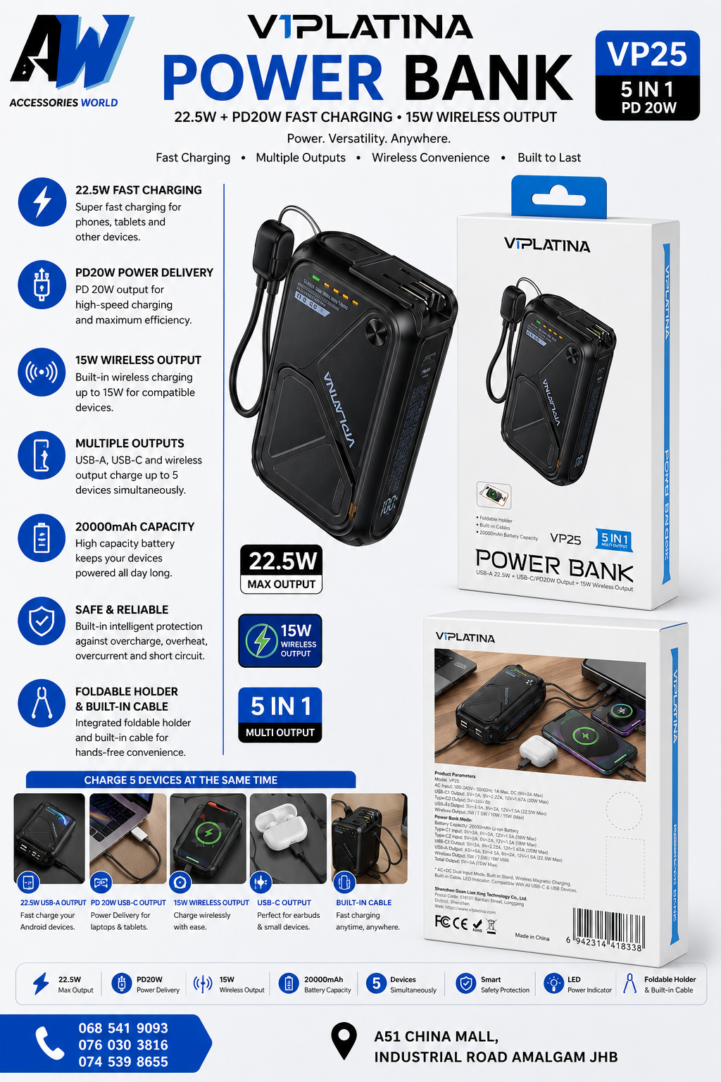 VIPLATINA POWERBANK 20 000 MAH 22.5W VP 25