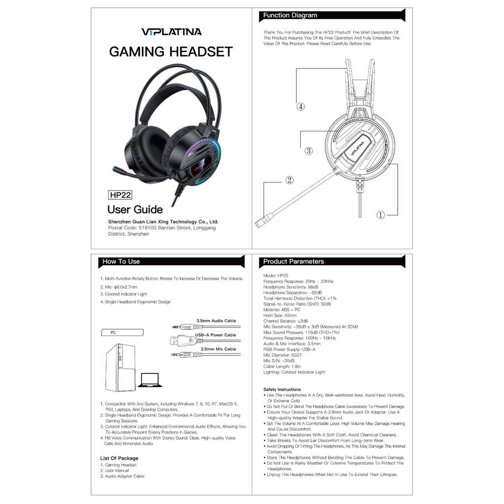 VIPLATINA GAMING HEADSET HP22